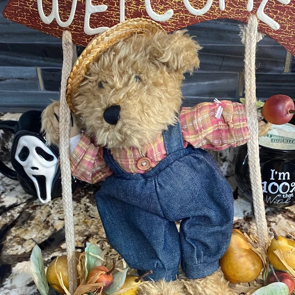 Welcome Bear Swing Decoration hanging country vintage fall door decor wreath